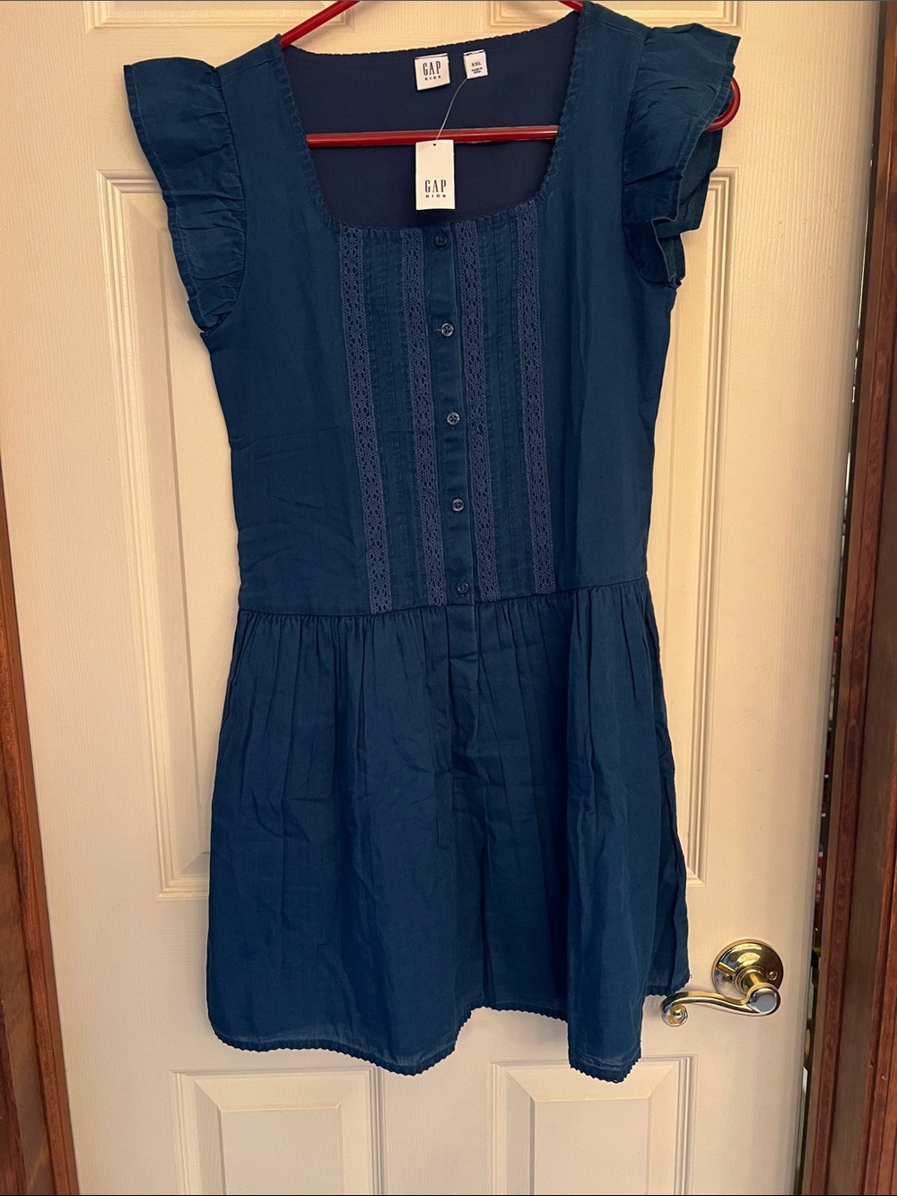 GAP Navy Blue Button-Front Ruffle Sleeve Cotton Dress NWT